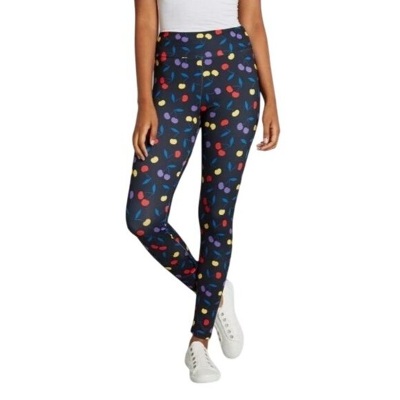 NEW Modcloth Keeping It Cardio High Waisted Black Cherry Print Leggings Womens S - Picture 1 of 12